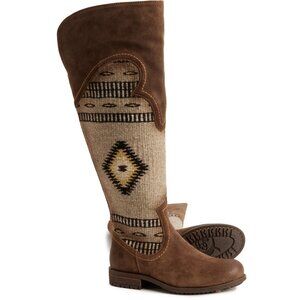 Womens BORN Lucero Tall Boho Western Taupe Blanket Cozy Leather Boots NEW NIB